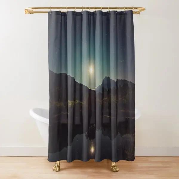 Mountain Shower Curtain Starry Night Shower Curtain Moon Shower Curtain,Lake Stars Nature Landscape Art Bathroom Curtains