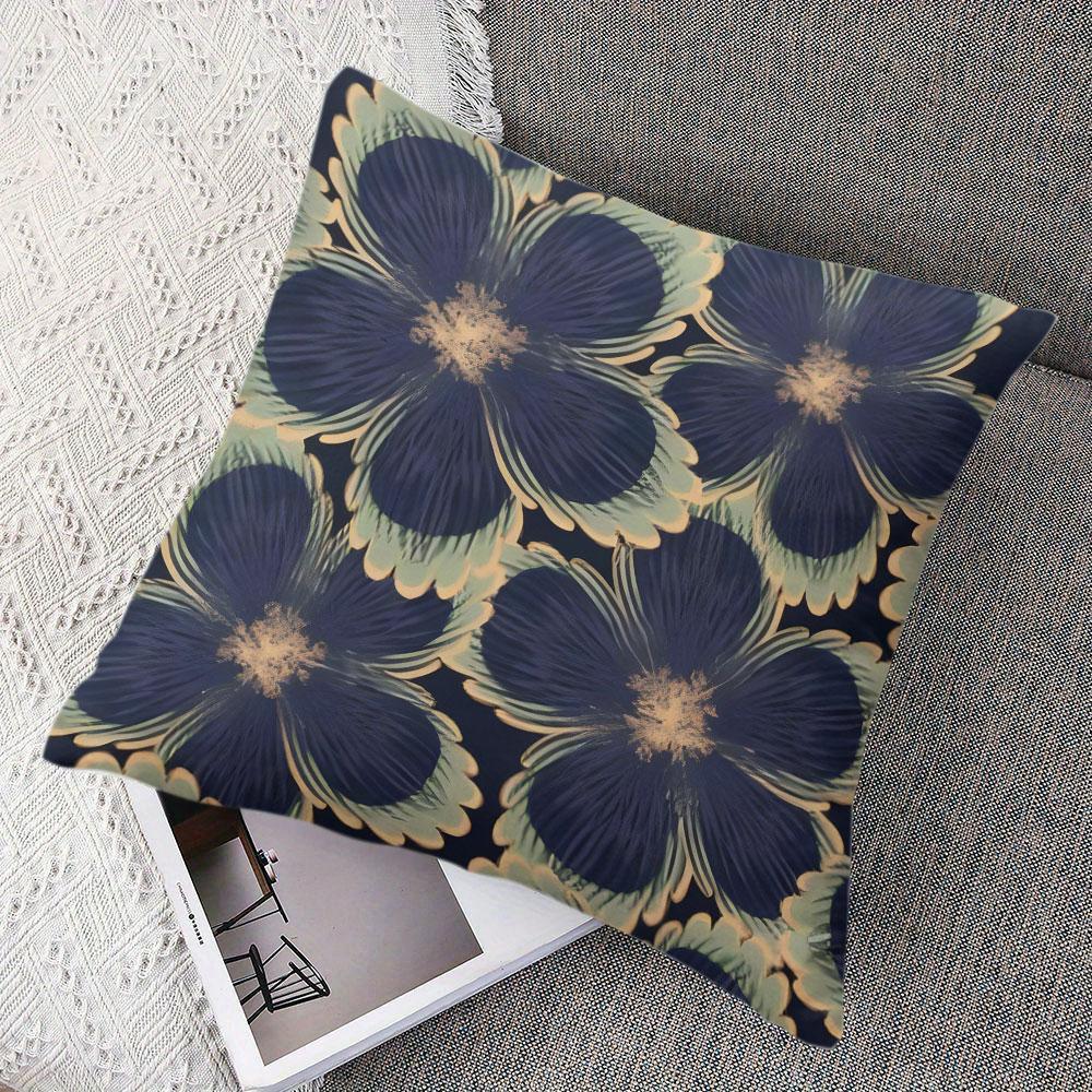 Blue Petals Square Jacquard Pillow Cover for Sofa Office Waist Cushion Cover Home Decorative Pillowcase