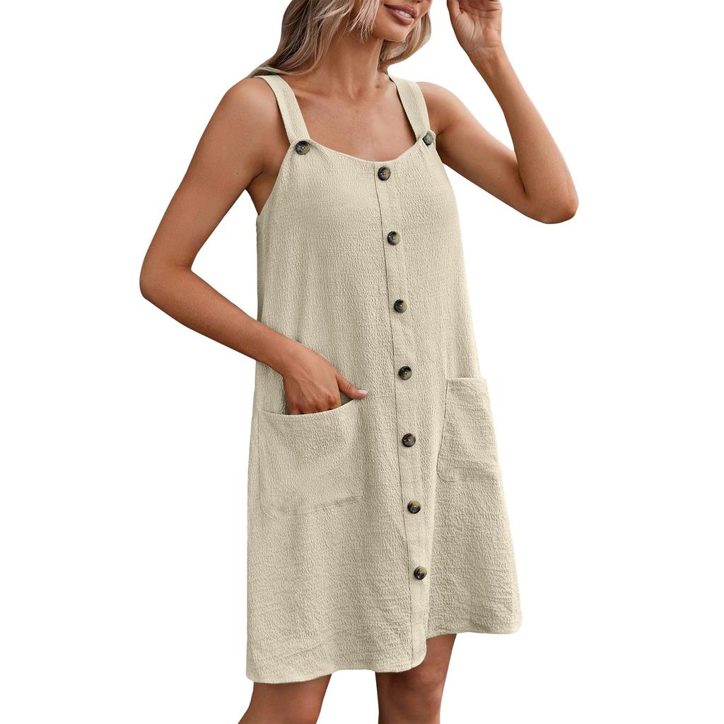 Damenmode Knopfleiste Gerader Saum Aufgesetzte Tasche Locker Kurze Westenkleider