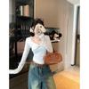 Chic V-Neck Long-Sleeve Lace T-Shirt for Women - Elegant White Base Layer for Autumn/Winter