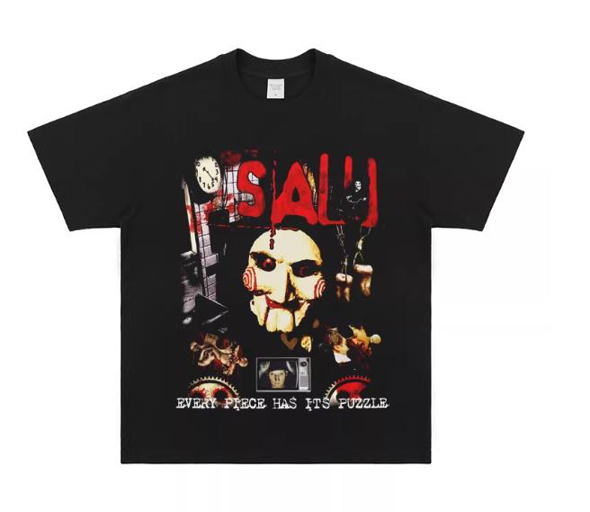 2026 ВеснаЛето SAW Хоррор-сериал про бензопилу Ужасы Триллер Печатный Американский Повседневный Ретро Хай-стрит Футболка M