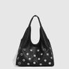 Punk Rivet Women Shoulder Bag Soft PU Leather Tote Bags for Women Handbag Half Moon Hollow Studded Shopper Tote Bucket Bags