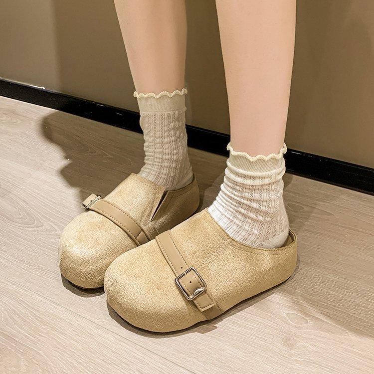 2025 early autumn new big head shoes Boken shoes fashion thick-soled bag head slippers wear matte lazy half slippers women