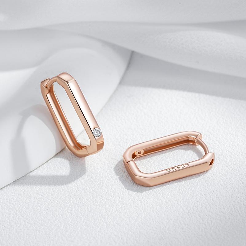 Fashion Glossy  Rose Gold Square Hoop Earrings For Women Natural Zircon Accessories High Quality Daily Fine Jewelry
