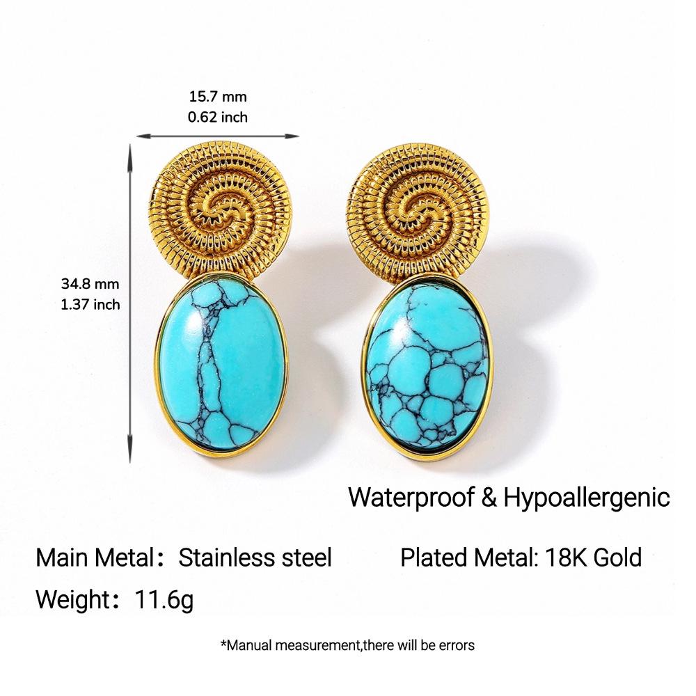 Серьги-гвоздики Ying Tai из 18-каратного золота, нержавеющей стали и титана с бирюзой, с высокой полировкой, европейско-американский стиль.