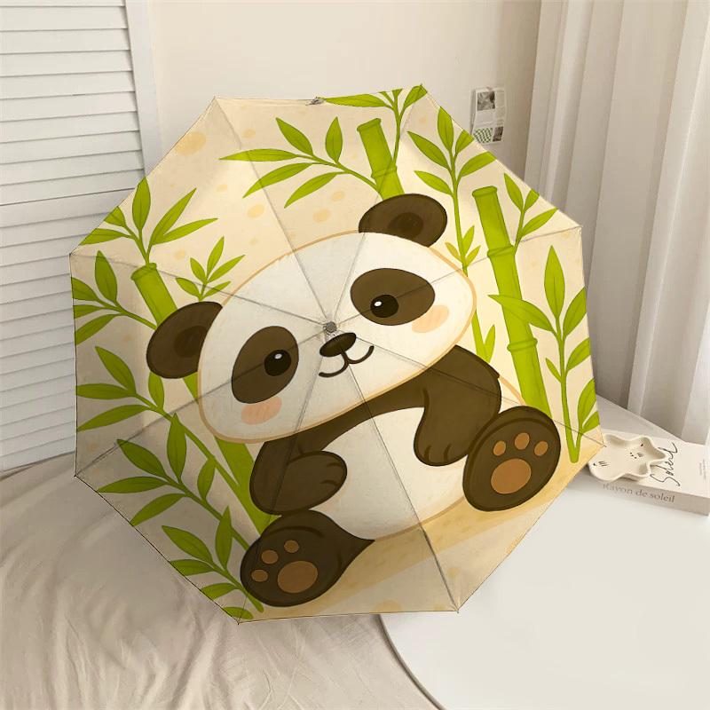 

1PC panda bamboo Automatic Open/Close Umbrella with Windproof, 8-Rib Sturdy Canopy, Durable Ribs, Fashionable Design1395A