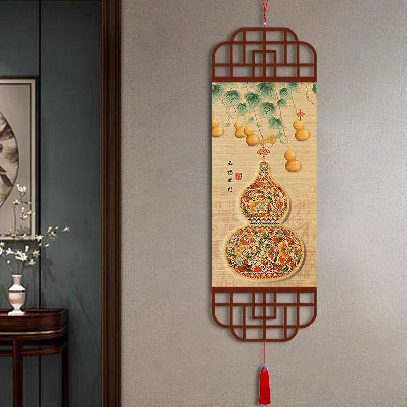 Five Blessings Gourd Bamboo Scroll: Living Room Wall or Tea Room Decor