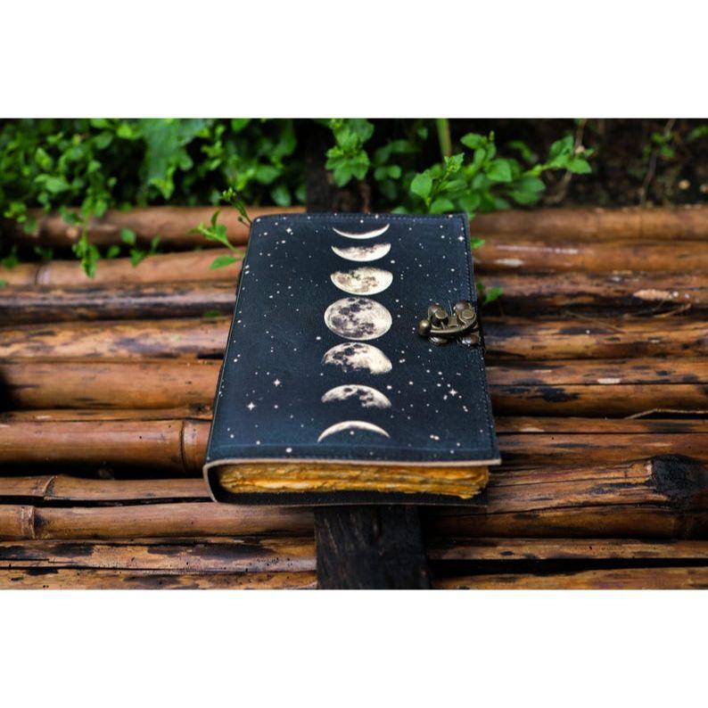 Sun and Moon Handmade Deckle Paper Journal for Men and Women7/5 grimoire Spell notebook for traveling sketchbook poetry book