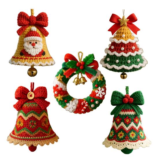 DIY Knitted Santa Claus Bell Ornament Handmade Christmas Tree Decoration Holiday Crochet Accessories for Craft Lovers