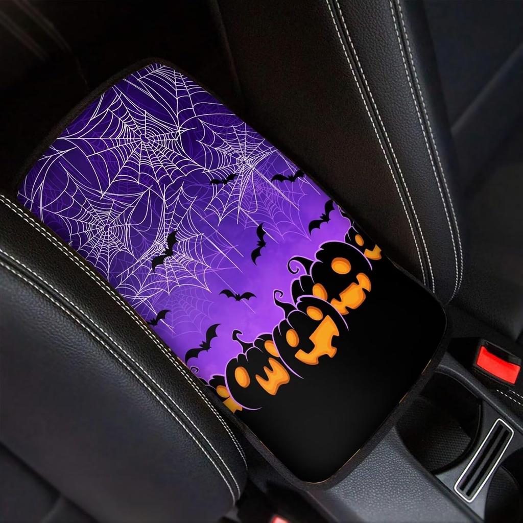 Dreaweet Stylish Spider Web Printed Black Car Center Console Armrest Cushion Cover Pad Soft Car Armrest Seat Box Cover Protector Auto Car Interior