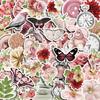 Pinkish-White Sticker Pack: 50 Sheets of Retro Plant, Flower, and Butterfly Patterns for Planners and Phones
