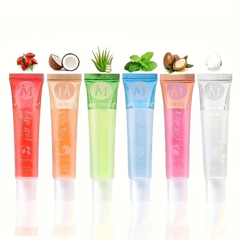 6 Stück/Set, Feuchtigkeitsspendender Klarer Lipgloss, VE, Hagebutte, Argan, Pfefferminzaloe, Kokosnussgeschmack, Durchscheinende Aufpolsternde Lippenöle Geschenk S