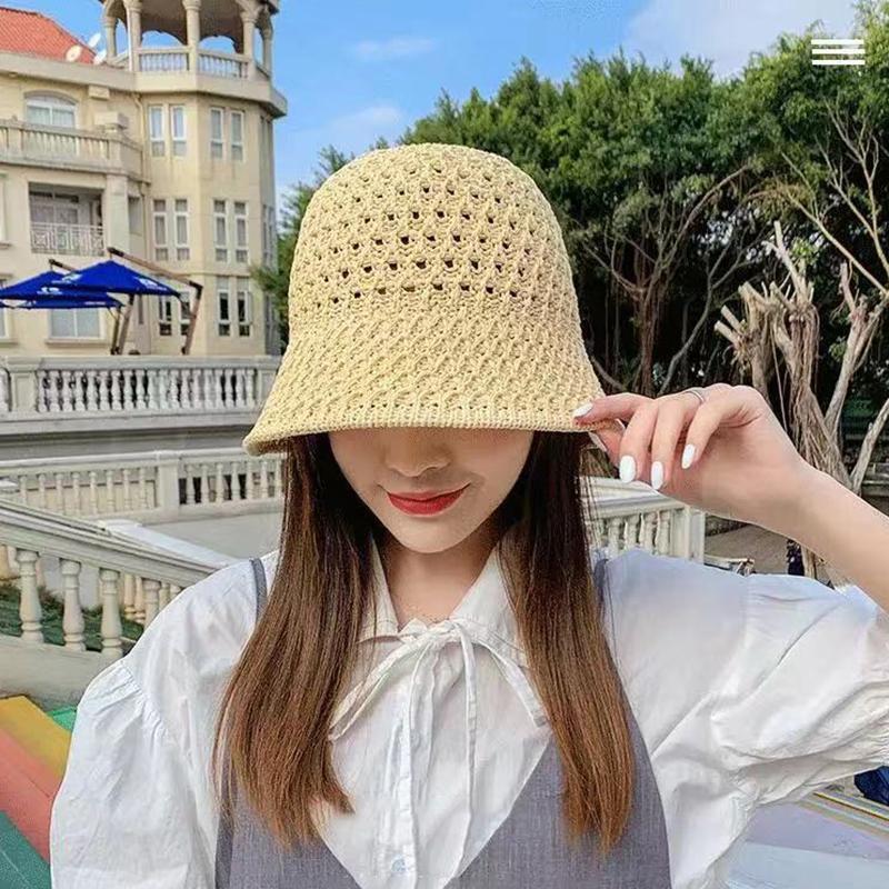 Bucket Hat Designer Wide Brim Women Bucket Hat Summer Straw Woven Sun Visor Hats Hollow Hat Striped Beach Hat
