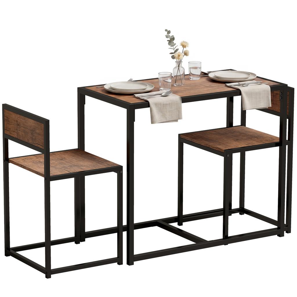 3-piece bar table set high table set 3-piece, 2 chairs, 1 table, 90 cm x 47 cm x 76 cm, brown + black