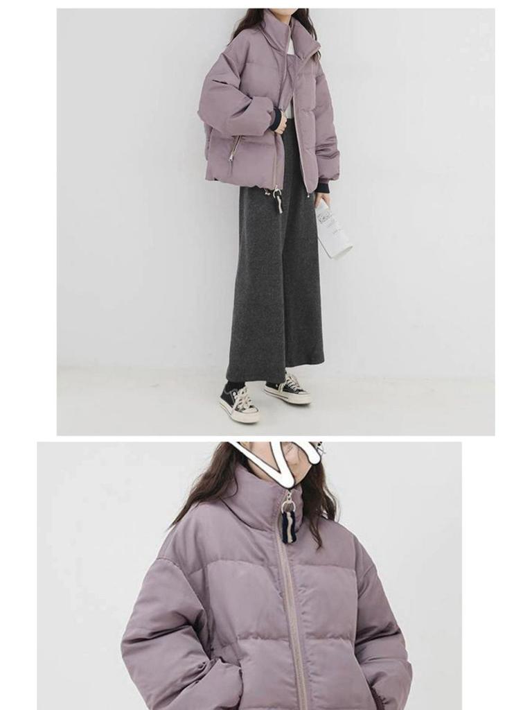 Damen Lila Koreanischer Stil Locker Kurze Daunenjacke - 2025 Herbst/Winter Kollektion