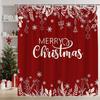 Merry Christmas Shower Curtain Black Holly Pine Leaves Snowflake Xmas Balls Winter Fabric for Bathroom Decor Bathtub with Hooks