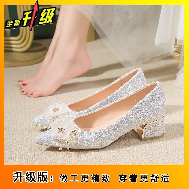 Wedding dresses are not tired of daily wear, wedding shoes for women in 2025, new fashion French niche high-end wedding shoes for women