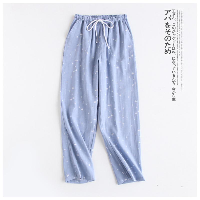 Spring, summer and autumn cotton gauze simple couple shorts thin loose men's Japanese home pajama pants air-conditioned pants comfortable