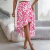 Women Spring Summer  Mid Length Skirt High Waist Twist A-Line Straight Print Color