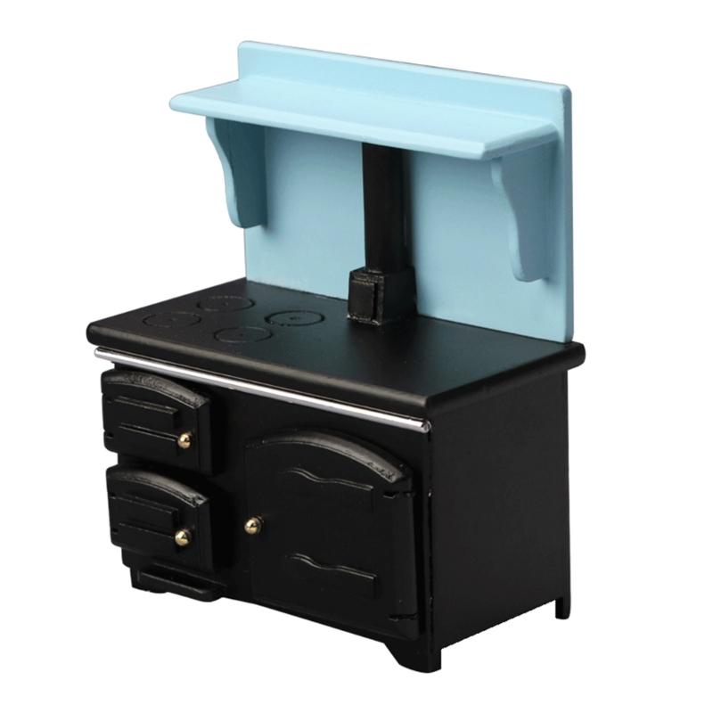 

1/12 Scale Miniature Kitchen Stove Model Figurine Cupboard Wooden Dollhouses Accessory for Creative Scene Display Decors 1