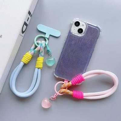 Universal Braided Mobile Phone Lanyard Strap Love Pendant Chain Ring Cord with Patch Wrist Strap Cell Phone Detachable
