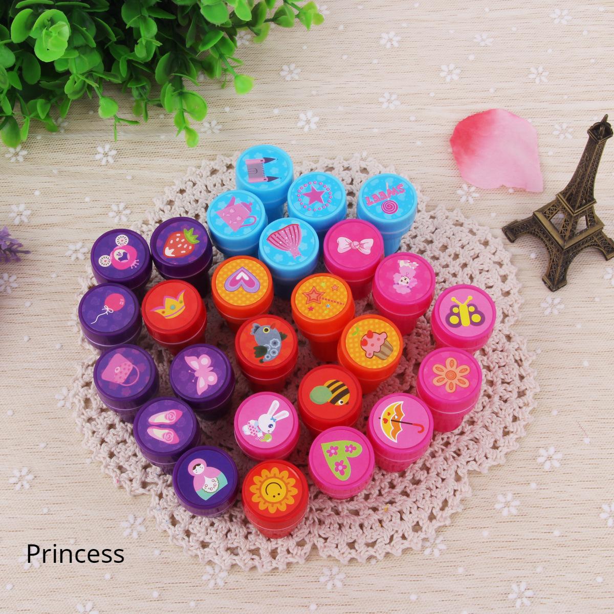 26 Pcs/Set Round Multicolor Stamp Fun Cute Child DIY Scrapbook Kids Stamp Cartoon Stamps Scrapbooking Reward Toy Princess