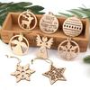 12PCS Christmas Wooden Pendants No Box Hallow Star/Angel/Tree Ornaments Home Christmas Tree Hanging Decoration Kids Gift Supply