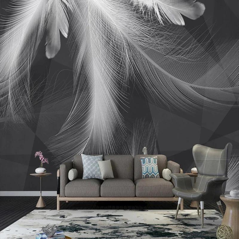 Mural Wallpaper Modern Simple Beautiful Black And White Gray Feather Mural Abstract Art Background Wall Decor