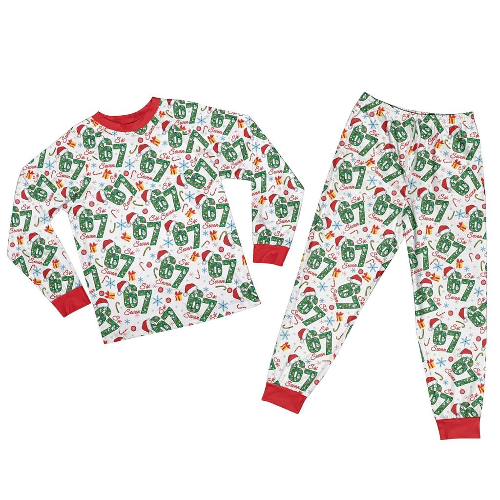 Children's Christmas Print Sets Pajamas Loungewear Outfits Family Matching Long Sleeve Tops+Pants Set