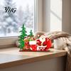 DIY Assembly Xmas Decor Wooden Christmas Ornaments, Tabletop Decoration with Santa Claus Snowman Elk Tree Designs for Home Holiday Party And