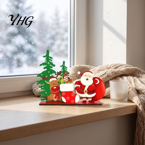 DIY Assembly Xmas Decor Wooden Christmas Ornaments, Tabletop Decoration with Santa Claus Snowman Elk Tree Designs for Home Holiday Party And