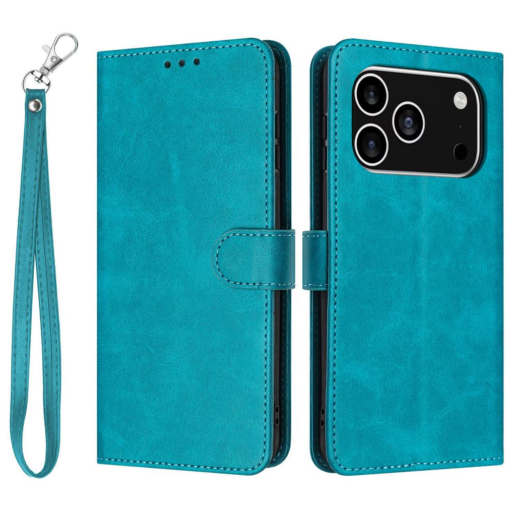For iPhone 17 Pro Case Flip Stand Calf Texture PU Leather Wallet Phone Cover with Strap