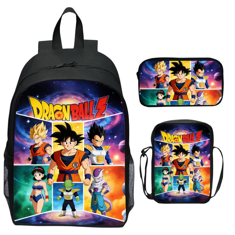 Dragon Ball Aufdruck Rucksack Set 3-teilig, Cartoon Schultasche für Kinder, Leichte Ergonomische Große Kapazität Kinder Buchertasche