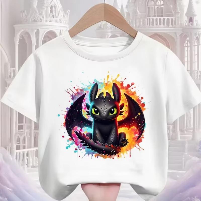 

Футболка для ребенка Беззубик, Футболка с принтом Дракон, Хлопковая футболка с коротким рукавом и круглым вырезом, Цветной арт-принт, Повседневная одежда, 120