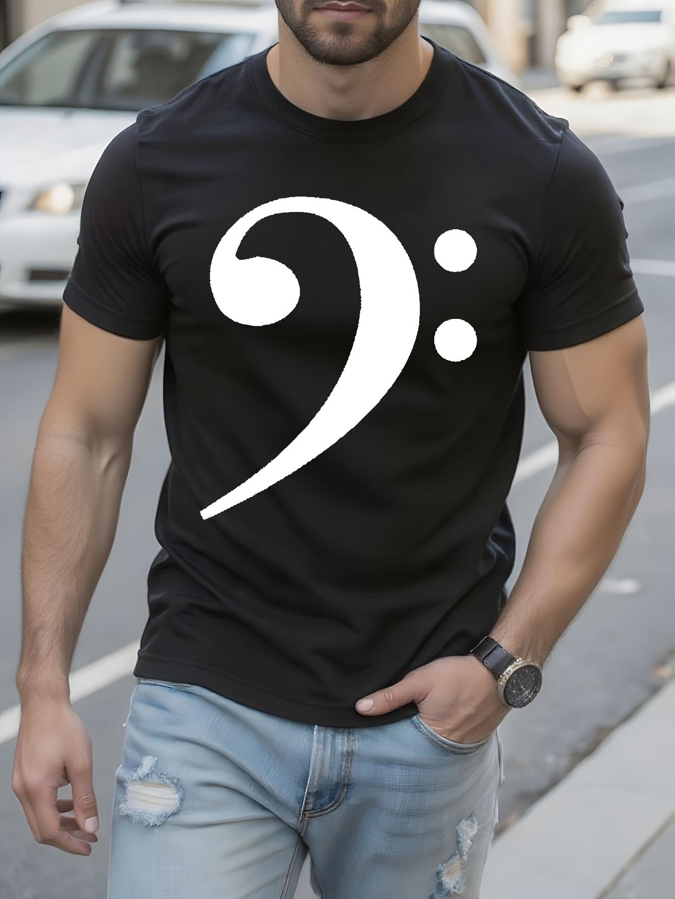 Bass Clef Music Note Tshirt - Black with White Graphic Tee XXL