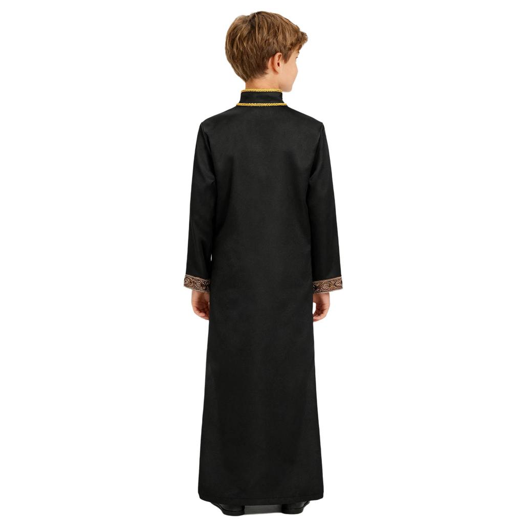 Jungen Arabisches Gewand Islamisches Gewand Langarm Stehkragen Goldstickerei Maxi Kaftan Festival Urlaubs Kostüm