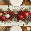 Christmas Ball Pine Needle Table Runner for Table Decor Winter Xmas Snowflakes Kitchen Dining Table Runners Christmas Decoration