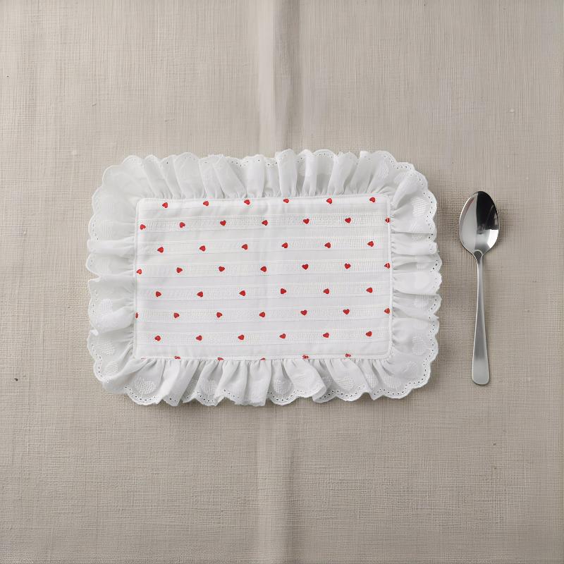 Heart Lace Ruffled Placemats Table Napkins Vintage Style Romantic Wedding Party Home Dining Decoration Accessories
