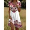 Damenmode Vintage Muster Druck Sommer Frühling Kurzarm Rundhalsausschnitt Freizeitkleider