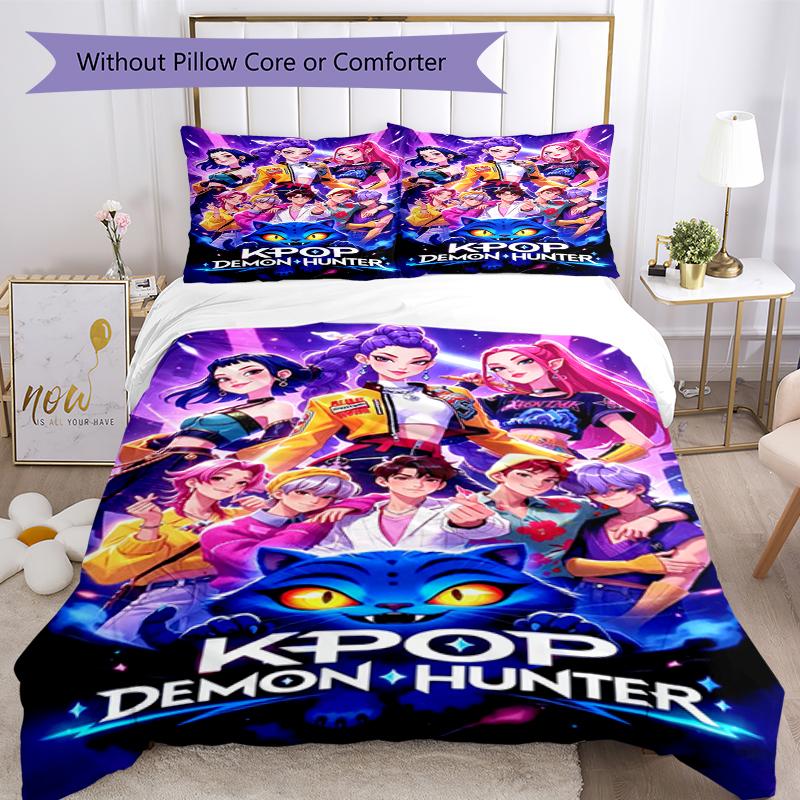 3pcs KPop Demon Hunters Bedding Set Duvet Cover Closure Includes 1 Duvet Cover & 2 Pillowcases, Soft and Comfortable for All Seasons.