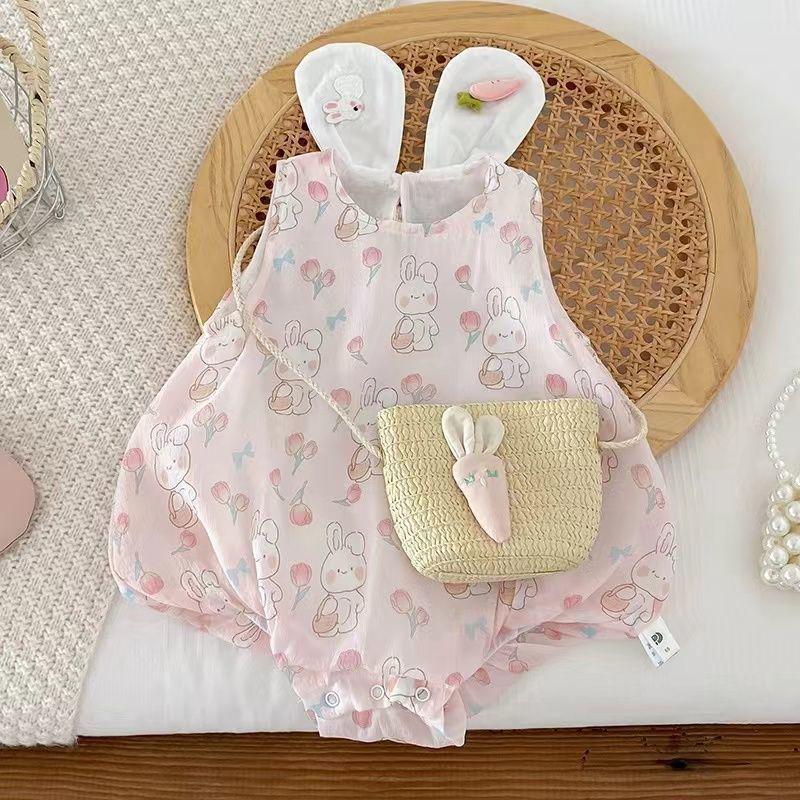 

Baby Girl Summer Sleeveless Romper - Cute Rabbit Design 90CM