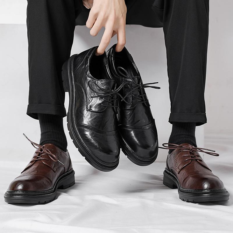 Business Casual Leather Shoes, Spring-autumn Formal Business British Style Leather Shoes, Low-top Casual Lace-up Leather Shoes