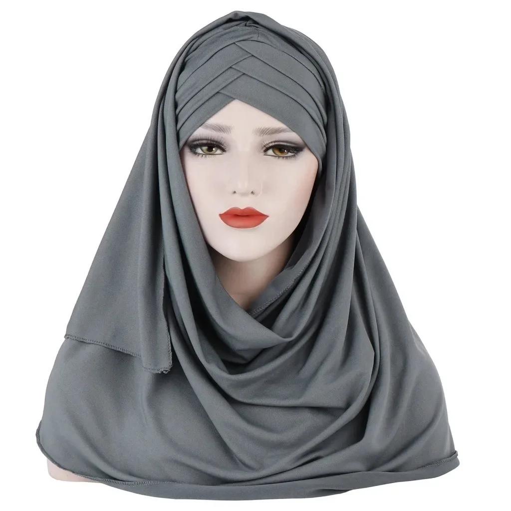 Sofort-Hijab Jersey-Hijabs Für Frauen Kreuz Stirn Pailletten-Turban Muslimische Frauen Hijab-Schal Türkischer Baumwoll-Hijab Für Frauen