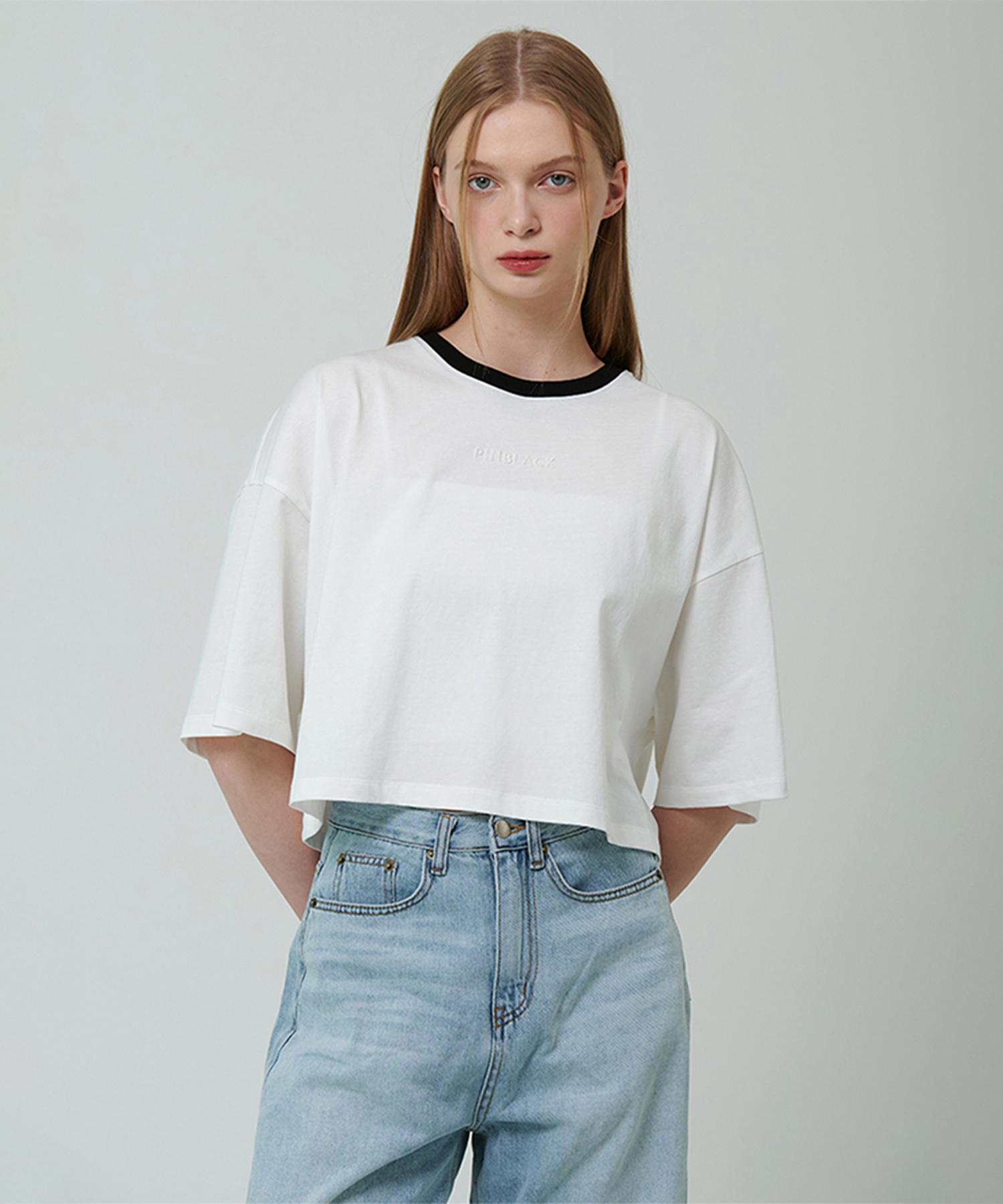 Pin Black Logo Crop T-Shirt White White/Basic