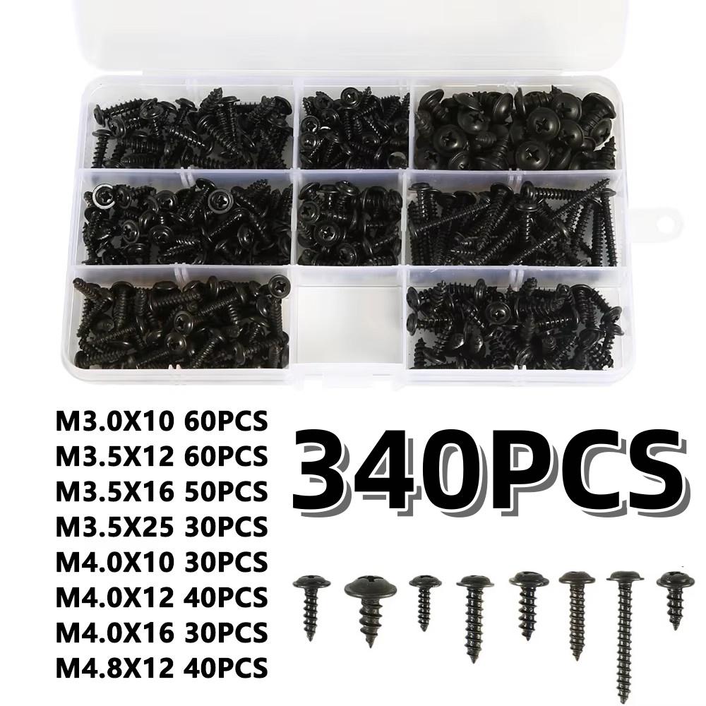 500/340/200 ΤΕΜΑΤΩΝ Βίδα M3 Κεφαλή Σταυρού M3/M4/M3.5/M4.8 Βίδα Αυτοδιάτρητη Μαύρος Χάλυβας Άνθρακα Κεφαλή Τηγανιού Κεφαλή Στρογγυλή Βίδα Συνδυασμός