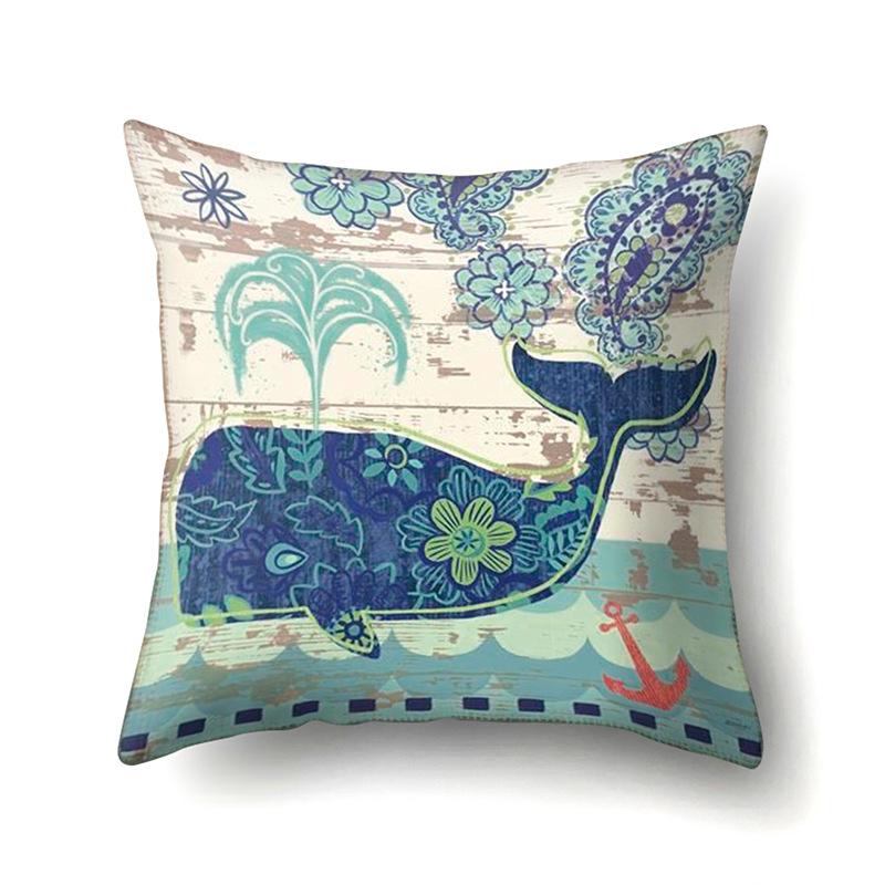 Polyester Pillowcase Peach Leather Velvet Cushion Cover Marine Life Seahorse Octopus Printed Pillowcase Car Cushion