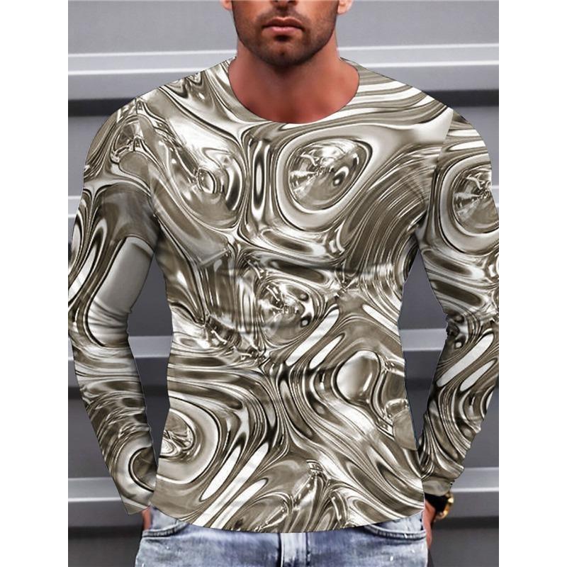 Fashion Cool Texture Pattern T-Shirts For Men Colorful 3D Printed T Shirts Summer Casual Long Sleeves Loose Round Neck Tops