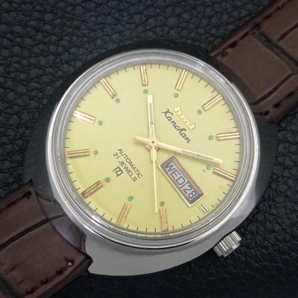 AUTOMATIC VINTAGE HMT KANCHAN 6501 INDIAN MENS GOLDEN COLOR DIAL WATCH A703268-1