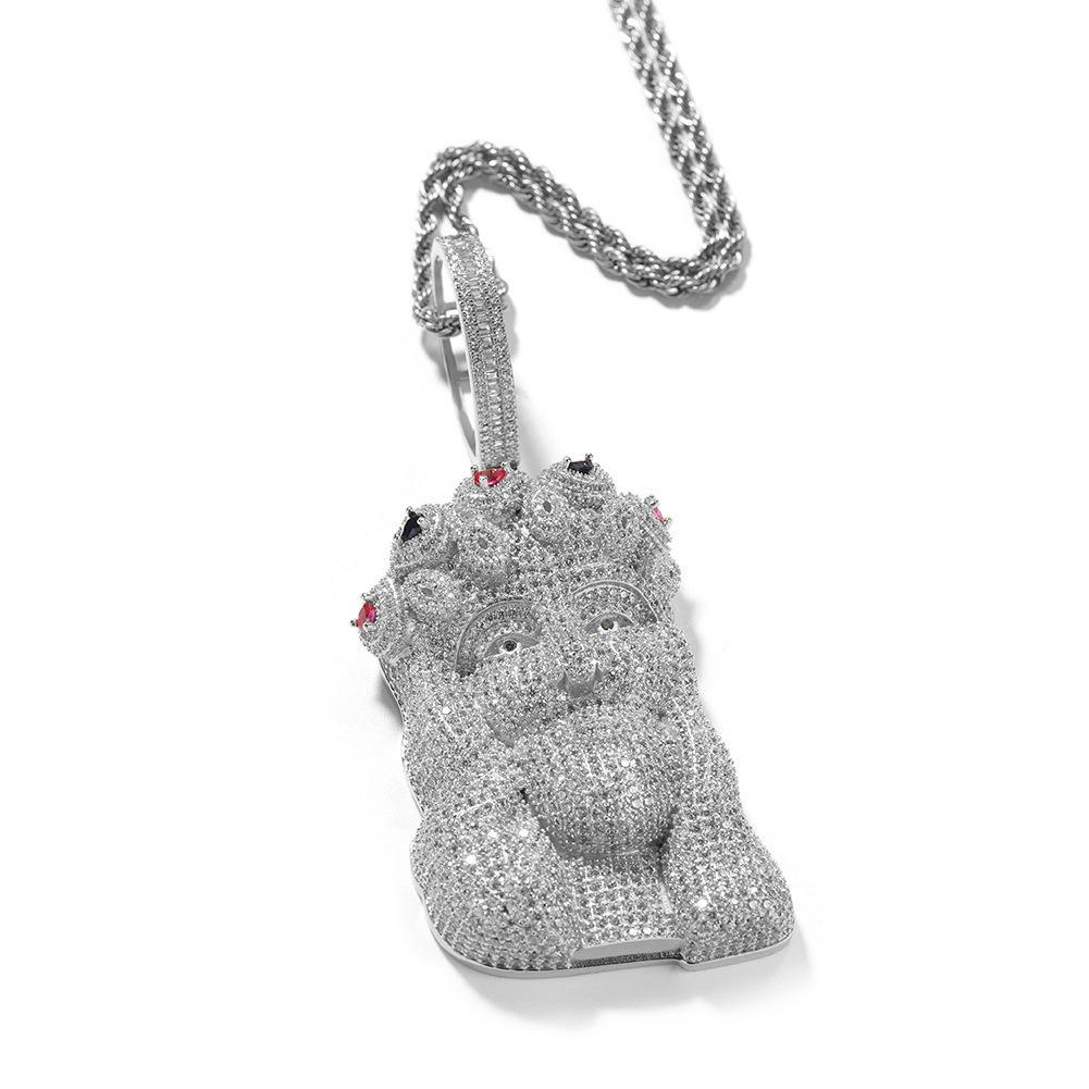New Iced Out Portrait Pendant Necklace for Men, Hip Hop Zircon Statement Charm, Trendy European Street Sweater Chain, Bling Nightclub Rap Jewelry