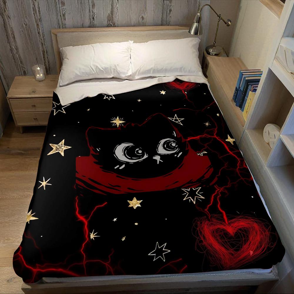 Crimson Cat Flannel Blanket Warm Soft Halloween Christmas Couch Warm Cozy Decorative Decor Gift for All Season